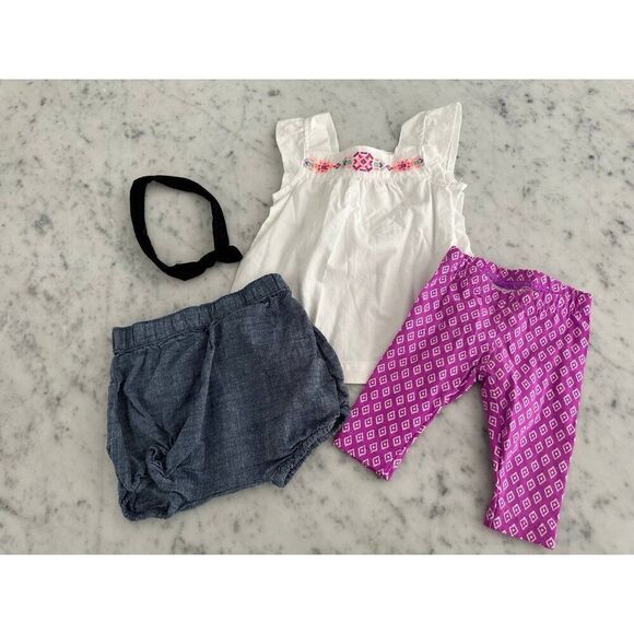 New Carter’s baby girl 3 month set Linen 3pc Girls legging bubble shorts Set - Picture 1 of 7